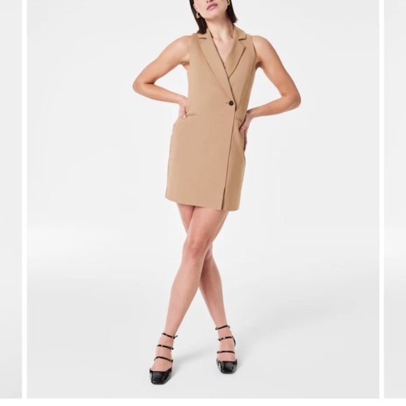NWT SPANX Ponte Vest Dress Toffee Tan Large Business Casual Figure Flattering - Picture 3 of 15